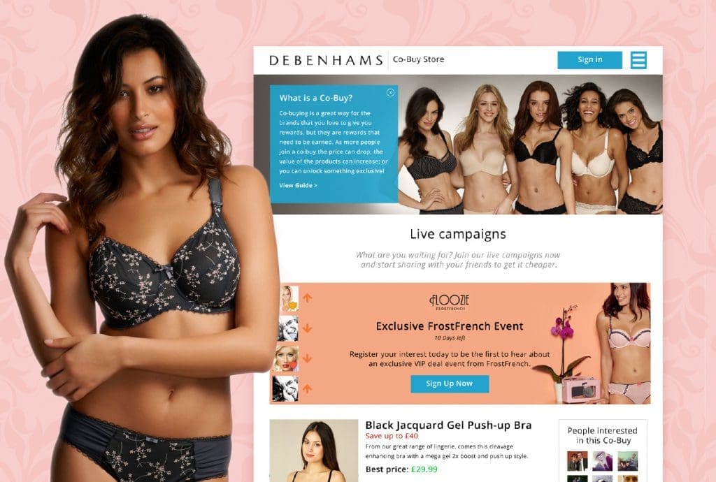 Debenhams Lingerie Co-Buy Website Design for Buyapowa